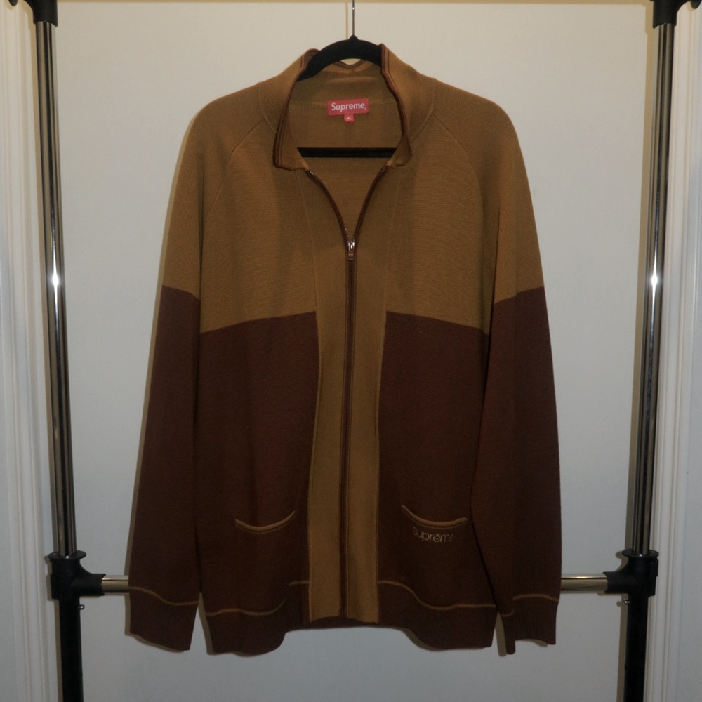Supreme Color Block Zip Up Sweater Supreme Brown and Tan Zip Up Sweater